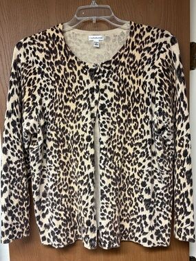 Kohls croft & barrow Leopard Print Button-Front Cardigan - Cream & Brown